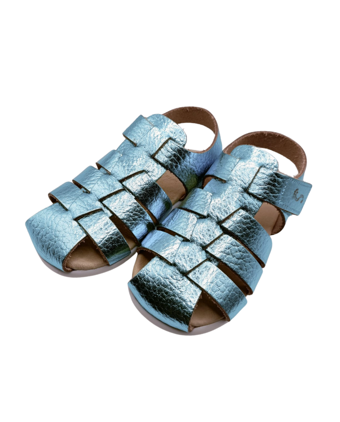 Sandália Flexinens azul metálico